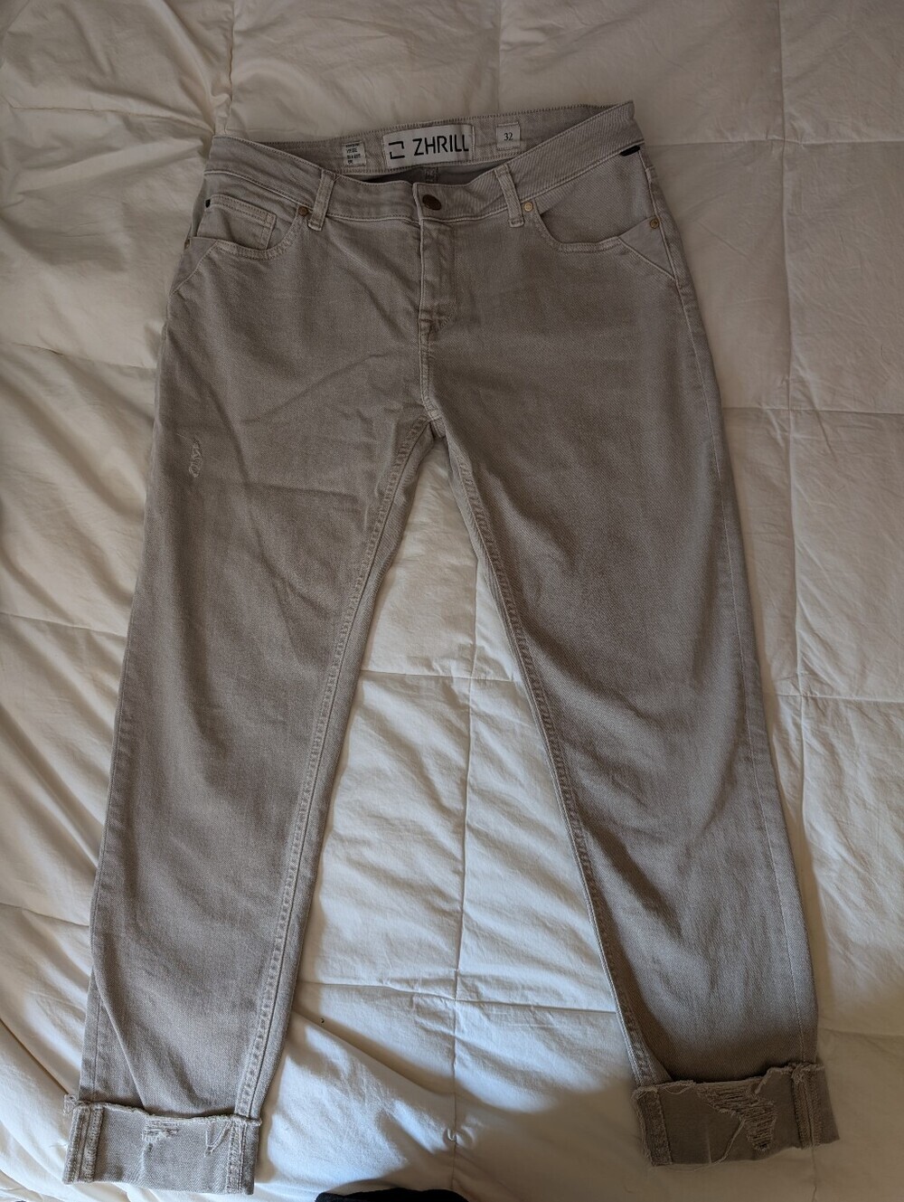 ZHRILL Womens Size 32 Nova Jeans Neutral Taupe Beige Ankle Pants Distressed